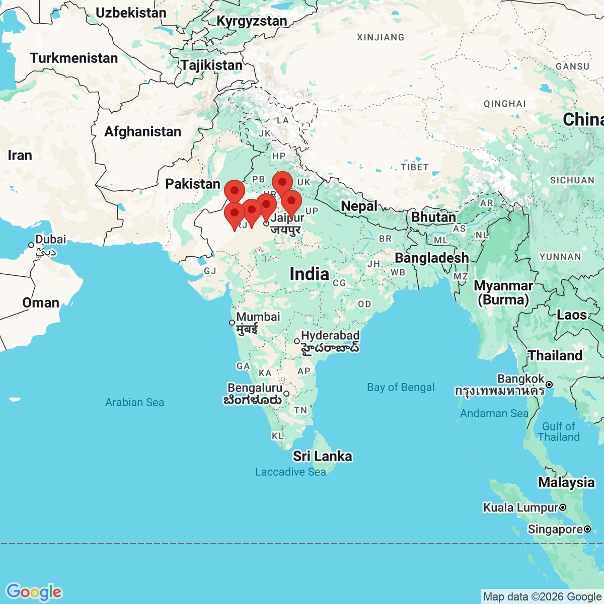 Carte du voyage Inde du Nord